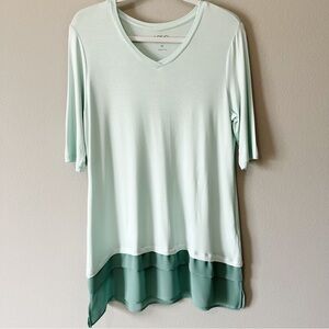 LOGO by Lori Goldstein 3/4 Sleeve Mint Green Tunic w/ Chiffon Trim Size Medium
